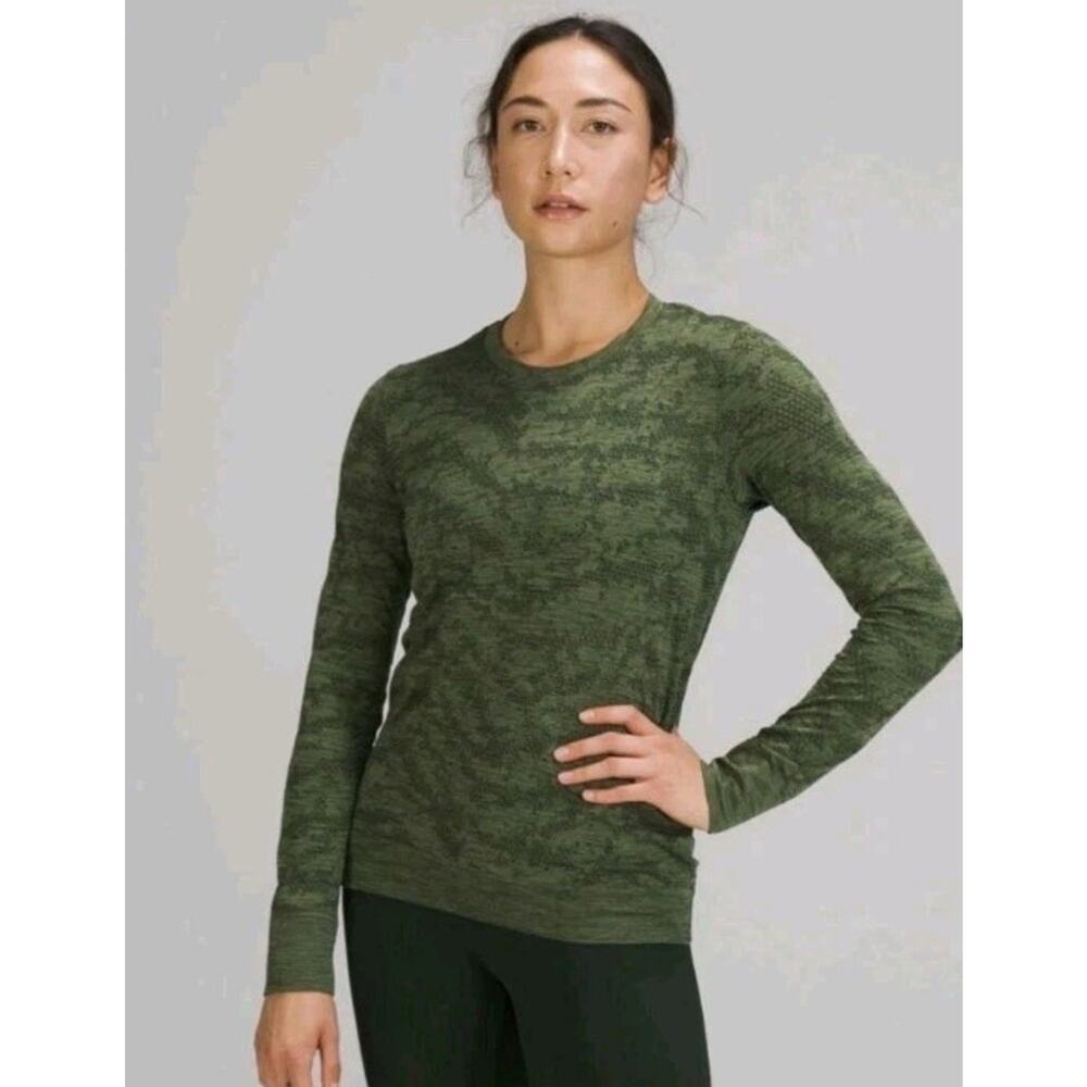 Lululemon Swiftly Breathe Long Sleeve Shirt Dot Scape Rainforest Green Camo 4